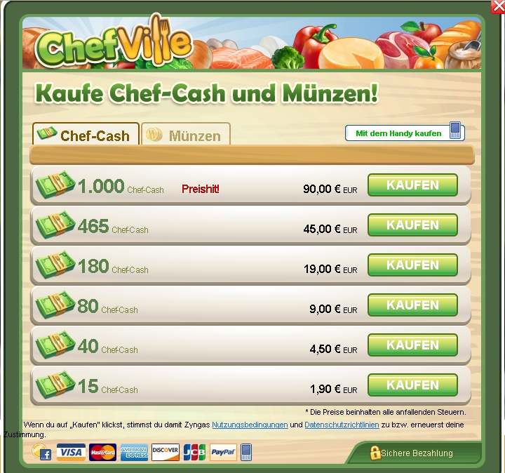 ChefVille Kaufe Chef-Cash ChefVille Kaufe Chef-Cash