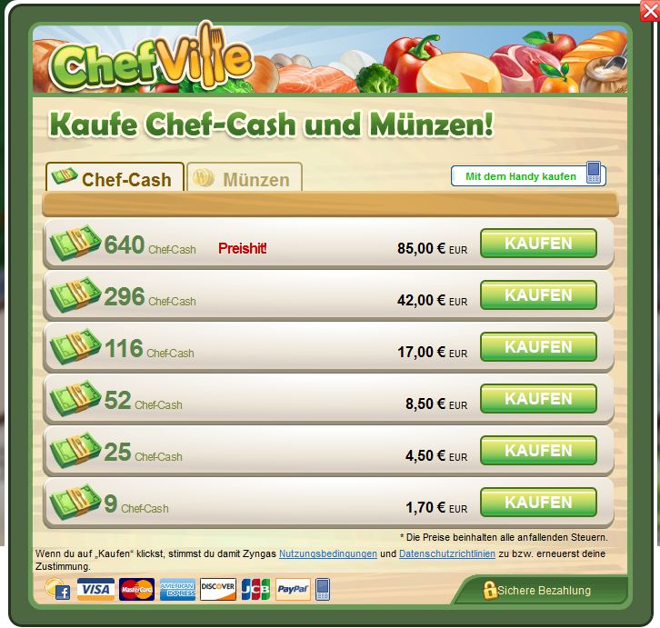 ChefVille kostenlos spielen oder Chef-Cash kaufen