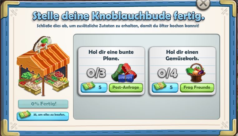 ChefVille Knoblauchbude Frag Freunde Post-Anfrage