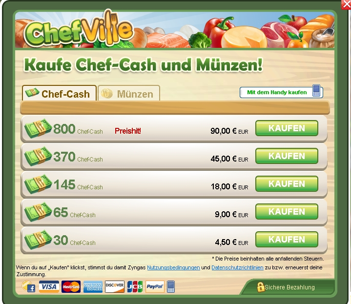 ChefVille kostenlos spielen oder Chef-Cash kaufen November 2012